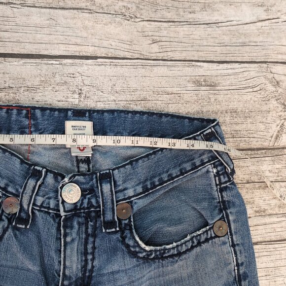 True Religion Distressed Flare Jeans Blue Denim Raw Hem – Women’s 32 - Picture 7 of 15